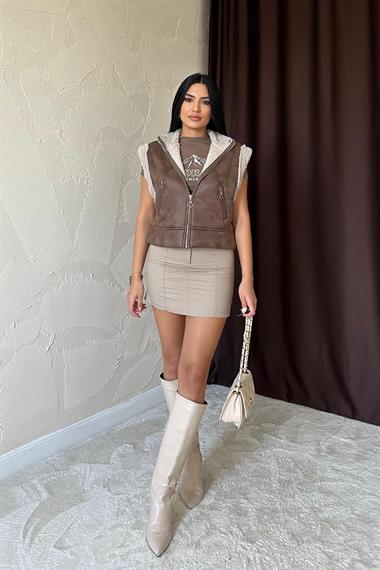 Toptan Kahverengi Cepli Kısa Yelek