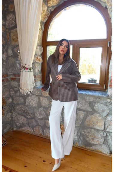 Toptan Kahverengi Çizgili Yün Ceket