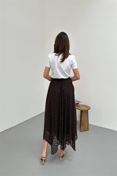 Toptan Kahverengi Dantelli Etek