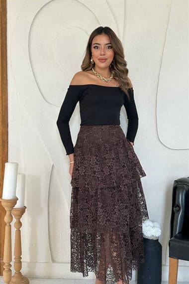 Toptan Kahverengi Dantelli Kat Kat Etek