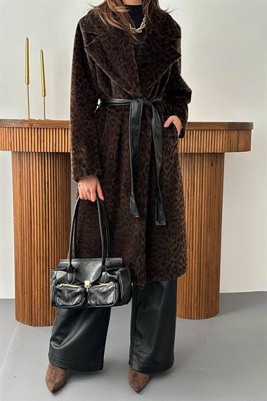 Toptan Kahverengi Deri Kuşak Garnili Kaban