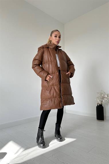 Toptan Kahverengi Deri Şişme Mont