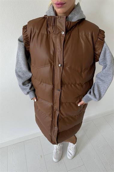 Toptan Kahverengi Deri Şişme Yelek