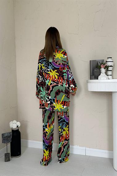 Toptan Kahverengi Dijital Desenli Gömlek ve Pantolon Takım