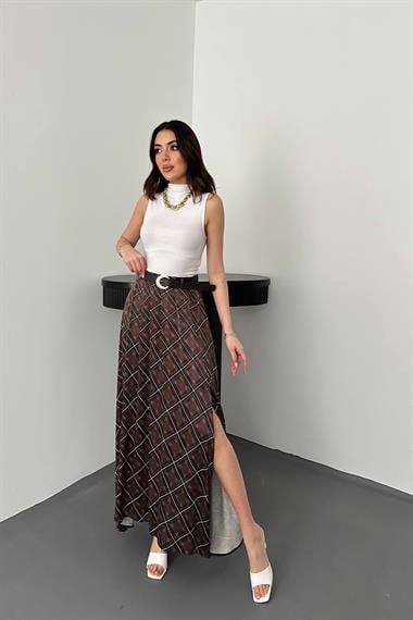 Toptan Kahverengi Ekoseli Etek