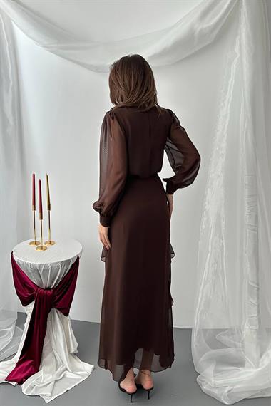 Wholesale Brown Ruffled Chiffon Set