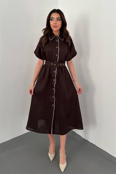 Toptan Kahverengi Gömlek Elbise