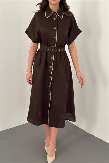 Toptan Kahverengi Gömlek Elbise