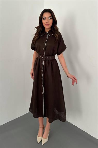 Toptan Kahverengi Gömlek Elbise