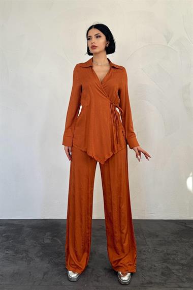 Toptan Kahverengi Jakarlı Biye Takım