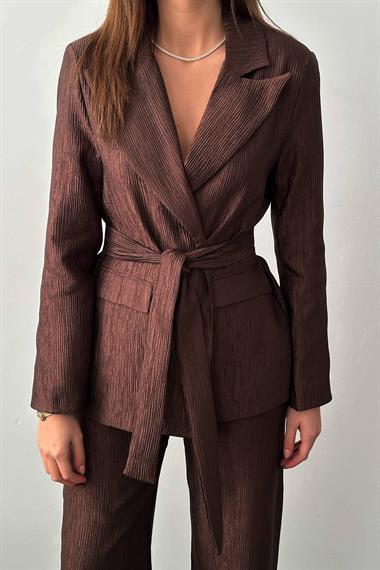 Toptan Kahverengi Parlak Beli Kuşaklı Takım