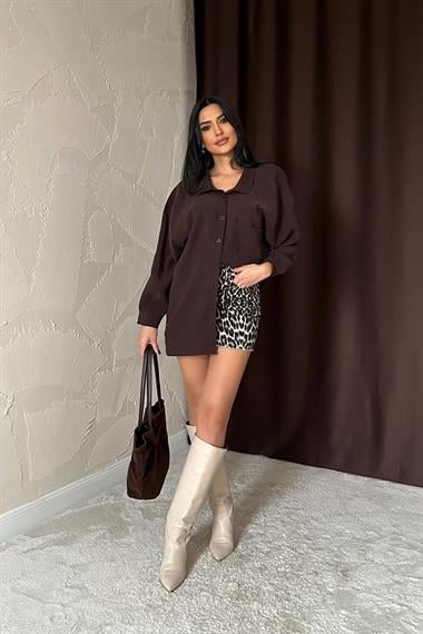 Toptan Kahverengi Salaş Gömlek