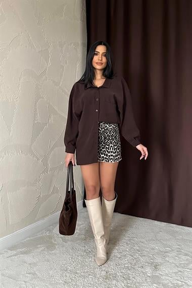 Toptan Kahverengi Salaş Gömlek