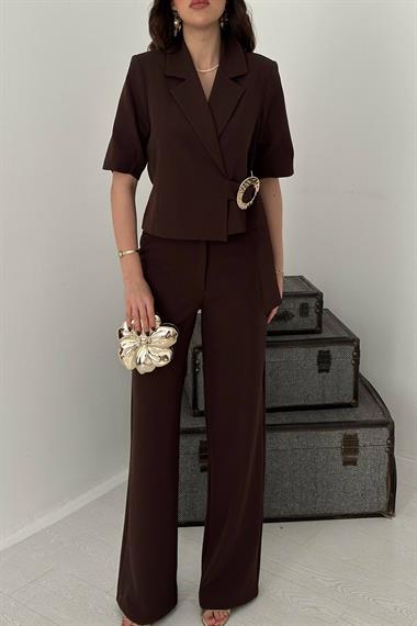 Toptan Kahverengi Tek Tokalı Ceket Ve Pantolon Takım