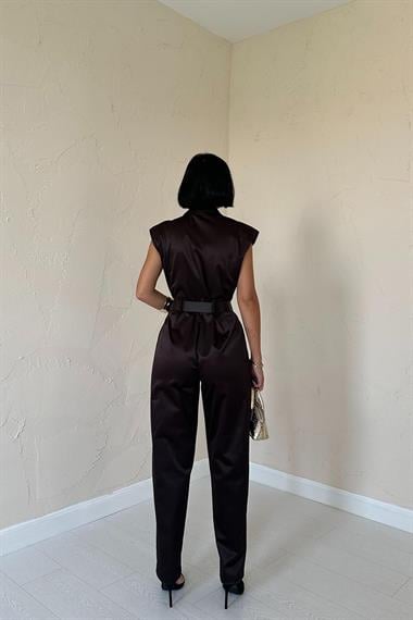 Toptan Kahverengi Vatkalı Kemerli Tulum