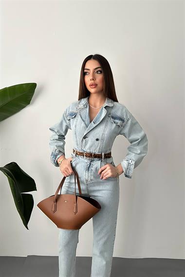 Toptan Kar Yıkama Blue Denim Tulum