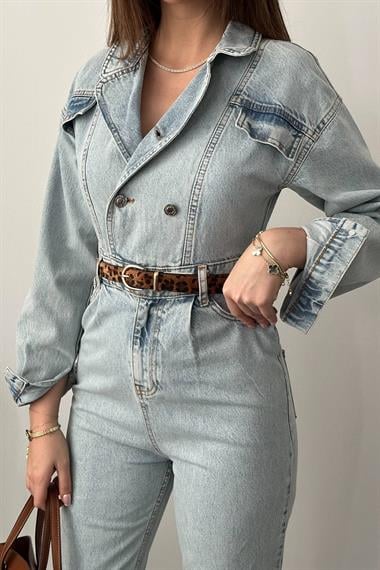 Toptan Kar Yıkama Blue Denim Tulum