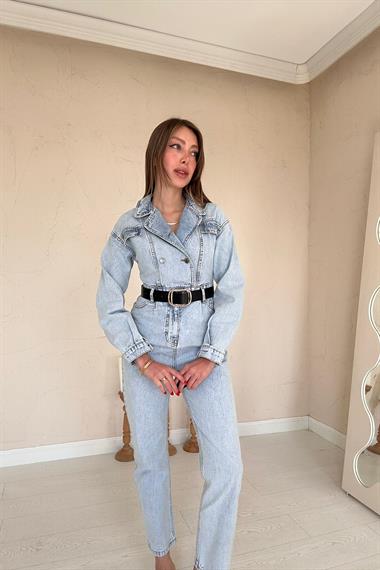 Toptan Kar Yıkama Blue Denim Tulum