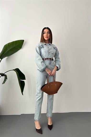 Toptan Kar Yıkama Blue Denim Tulum