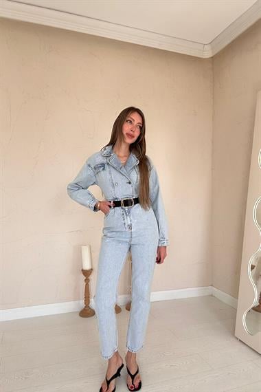 Toptan Kar Yıkama Blue Denim Tulum