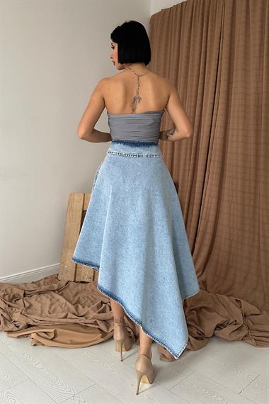 Toptan Kar Yıkama Kemer Detaylı Kot Etek