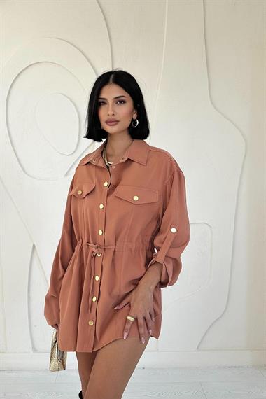 Toptan Kiremit Çıtçıtlı Tünelli Gömlek