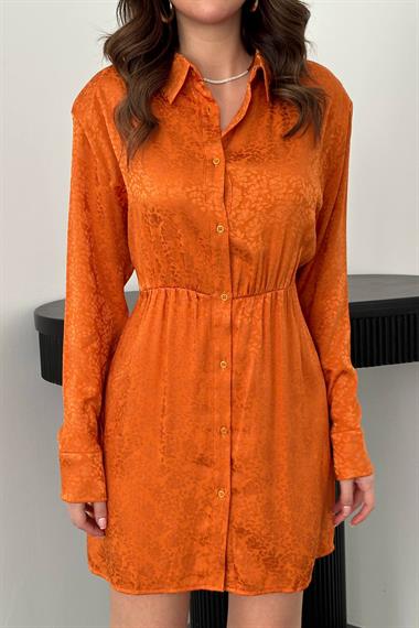 Toptan Kiremit Desenli Jakar Elbise