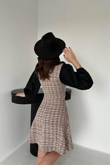 Toptan Kiremit Kolu Poplin Garnili Elbise