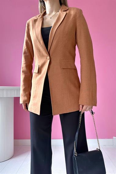 Toptan Kiremit Tek Düğmeli Keten Ceket