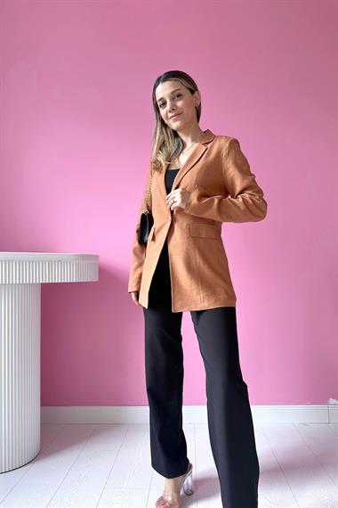 Toptan Kiremit Tek Düğmeli Keten Ceket