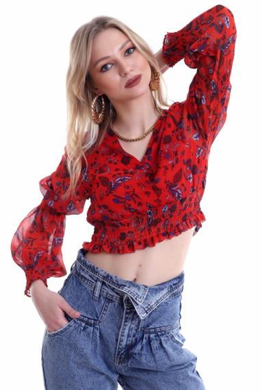 Wholesale Red Waist Detailed Blouse