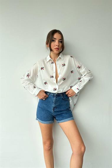 Toptan Kırmızı Çiçek Desen Gömlek