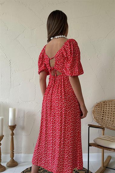 Toptan Kırmızı Çiçek Desenli Elbise