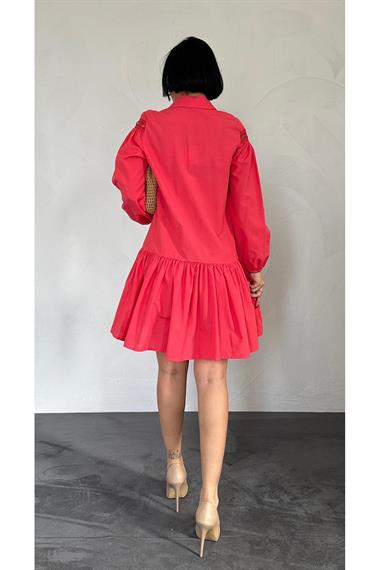 Toptan Kırmızı Dantelli Gömlek Elbise