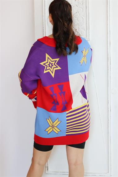 Wholesale Red Patterned Knitwear Cardigan