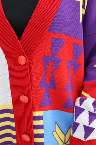 Wholesale Red Patterned Knitwear Cardigan