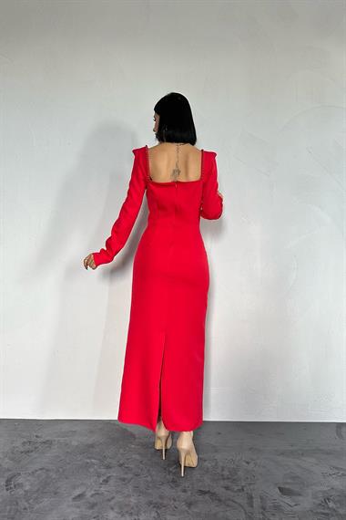 Toptan Kırmızı İnci Vatkalı Elbise