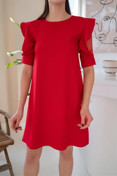 Toptan Kırmızı Omzu Detay Elbise