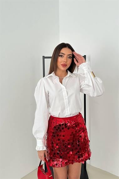 Toptan Kırmızı Pullu Kısa Etek