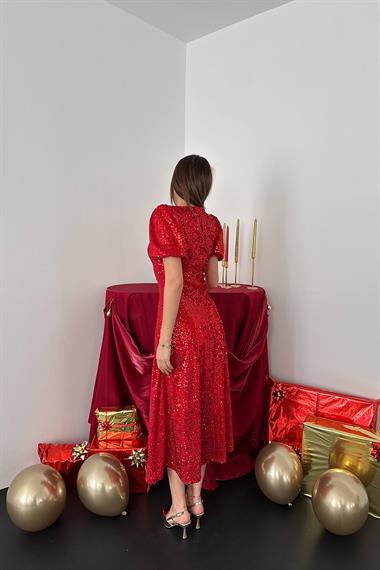 Toptan Kırmızı Pulpayet Elbise