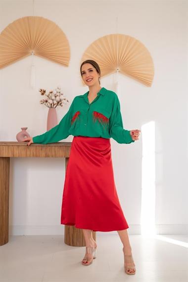 Toptan Kırmızı Saten Etek