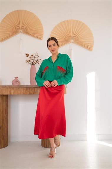 Toptan Kırmızı Saten Etek