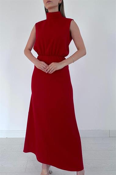 Toptan Kırmızı Sıfır Kol Elbise