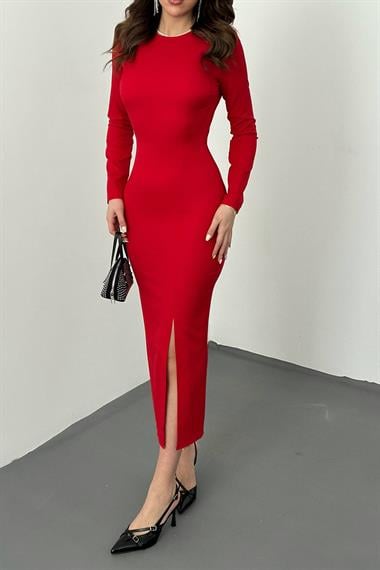 Toptan Kırmızı Sırt Dekolteli Elbise