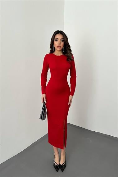 Toptan Kırmızı Sırt Dekolteli Elbise