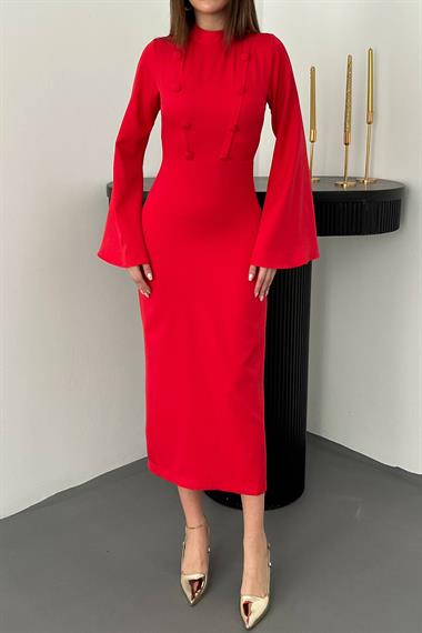 Toptan Kırmızı Tek Kollu Elbise