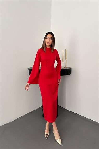 Toptan Kırmızı Tek Kollu Elbise