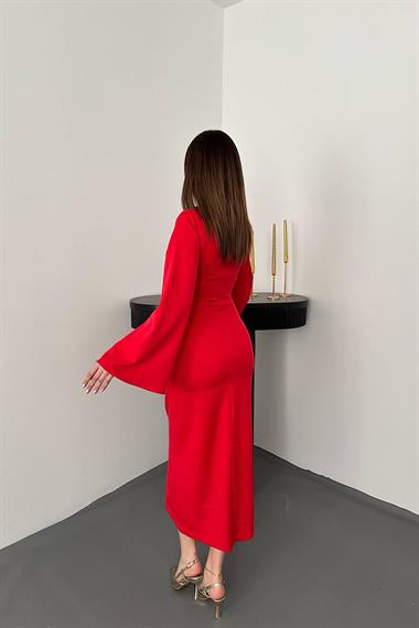Toptan Kırmızı Tek Kollu Elbise