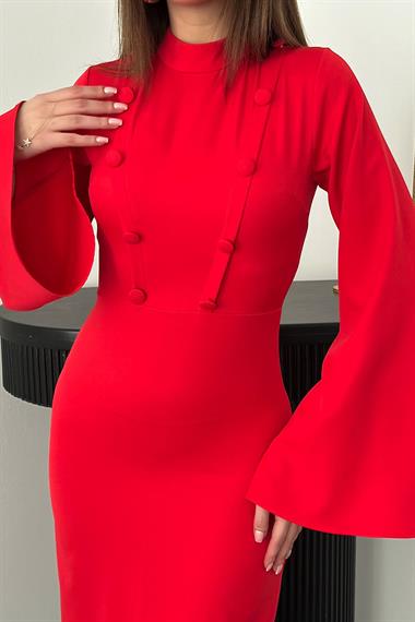 Toptan Kırmızı Tek Kollu Elbise