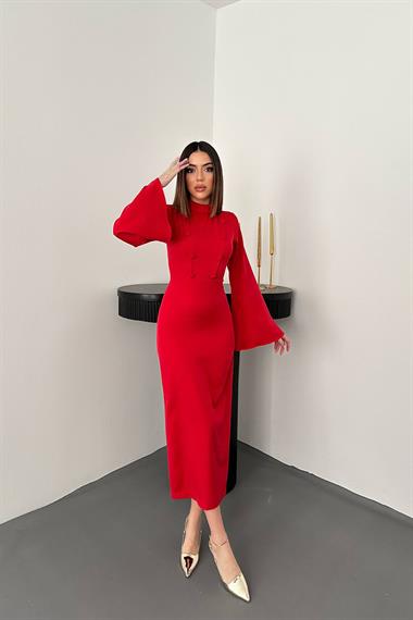 Toptan Kırmızı Tek Kollu Elbise
